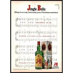1974 J&B Scotch Make Christmas Merrier Vintage Print Ad Sheet Music Wall Art